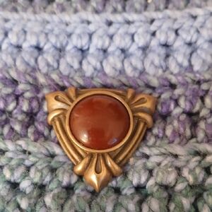 Vintage Bronze and Red Stone Brooch